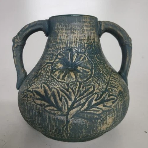 Antique Red Wing Union Stoneware Art Pottery Vase – Blue Green Matte Floral Do