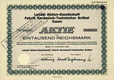 Lozalit AG 1929 Essen NW H&ouml;hr Grenzhausen Sassoon Bank London Kettwig 1000 RM
