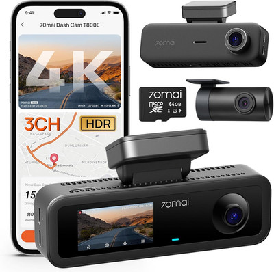 70Mai T800E 4K Dashcam Auto 3-Kanal, 4K+1080P+1080P Vorne Hinten Innen 3 Channel