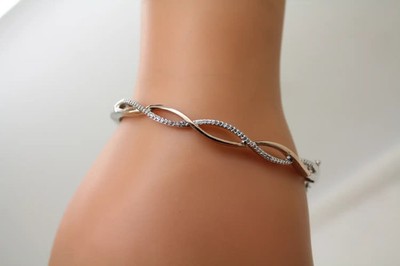 SUN .925 S.S. 10k R.G. DIAMOND TWIST DESIGN HINGED BANGLE #