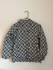 Girls' Black White Geometric Puffer Jacket Hooded Zip Mid-Length Winter Woven