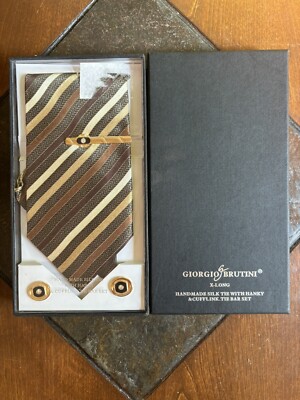 Giorgio Brutini Handmade Silk Tie With Hanky Cufflinks Tie Bar