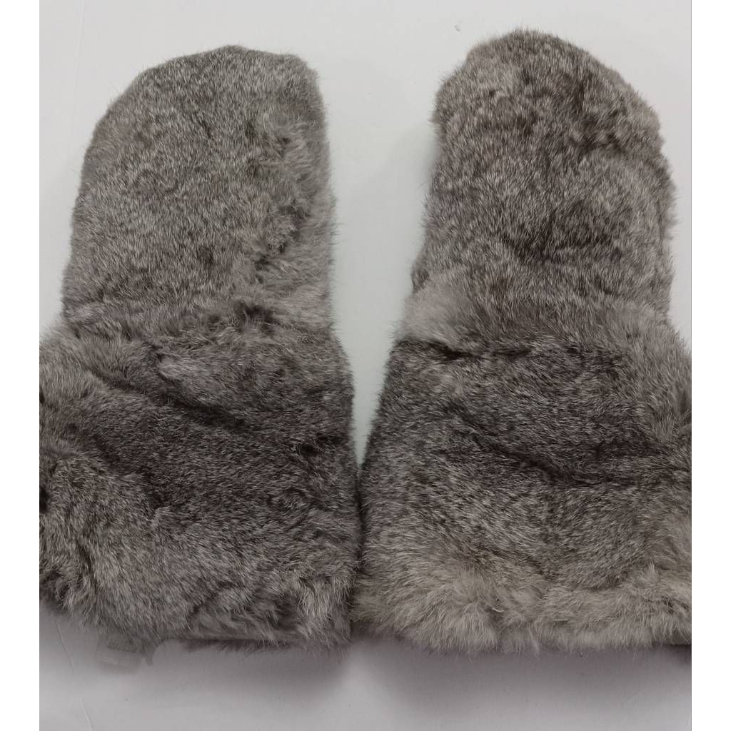 Real Fur Mittens Womens Gray Fleece Lined Medium 15" length eBay