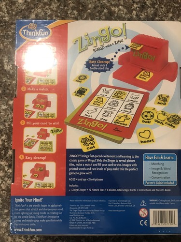 NEW & SEALED Thinkfun Zingo Bingo w/ A Zing Matching Image Word Recognition - Picture 2 of 2