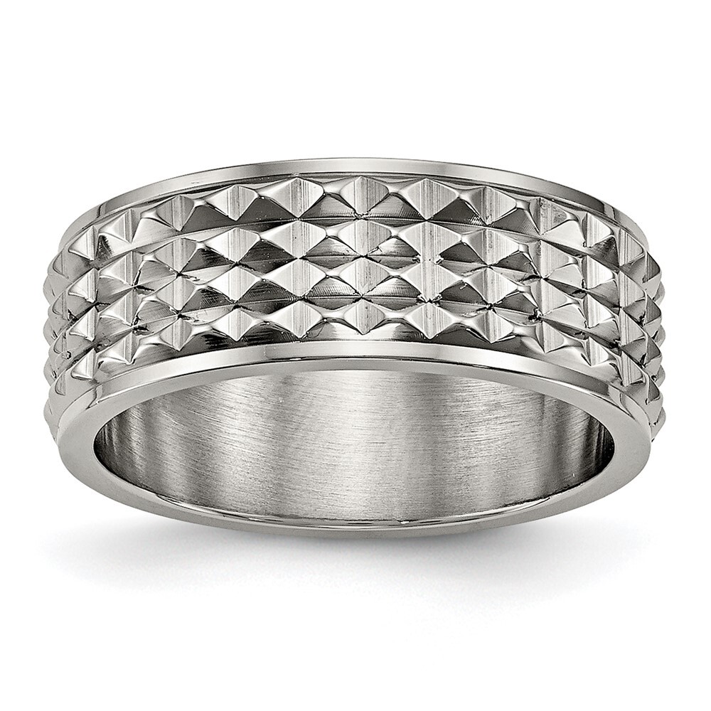 Titanium Polished 8mm Studded Band Ring Size 9 for Men 3.69gm