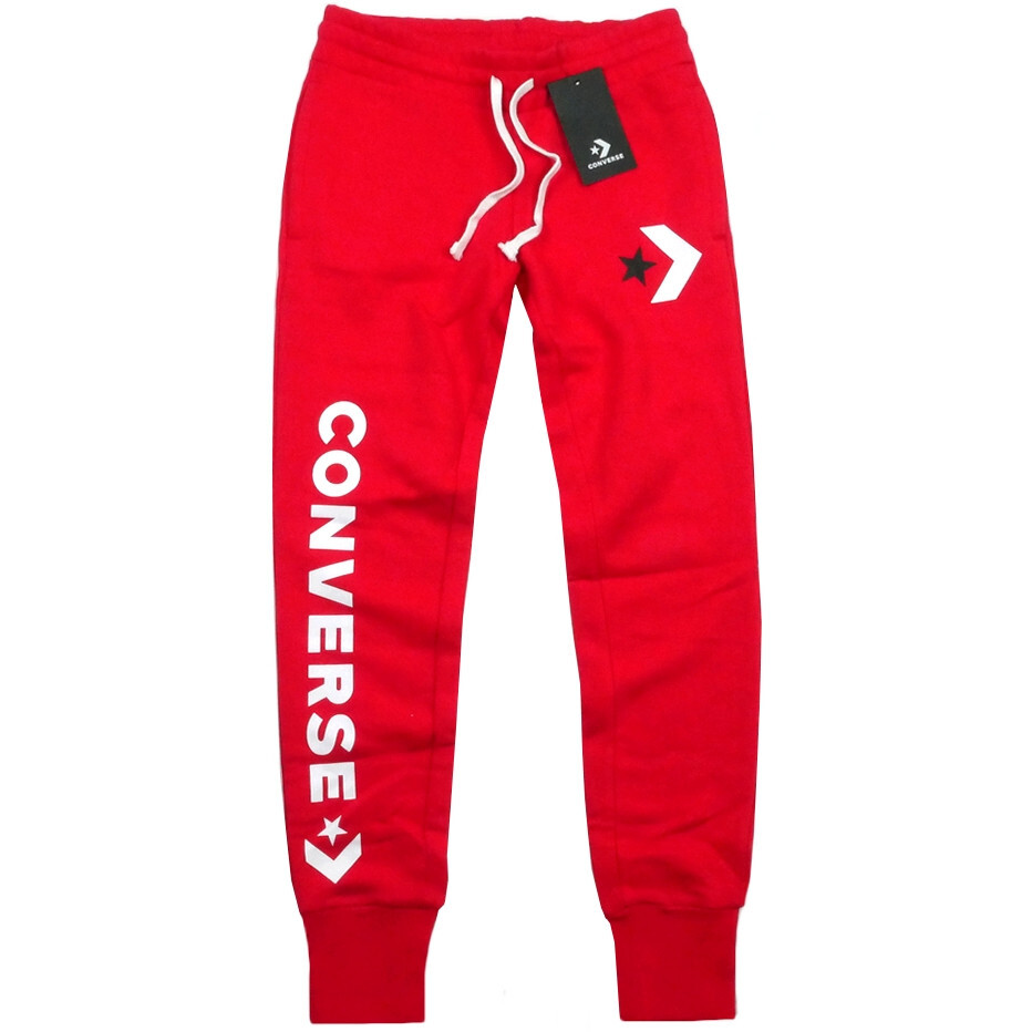 Converse Street Chevron Sweat Pants Ladies Joggers Warm Fleece Slim Red/White