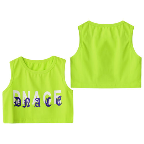 Kids Girls T-shirt Sleeveless Tank Tops Green Vest Training Sportwear Summer - Picture 1 of 19