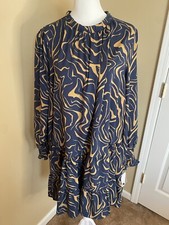 NWOT Nine West Navy And Tan Printed Long Sleeve Dress Size 0X