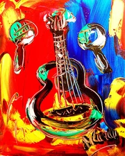 GUITAR ART   Large Abstract Modern Original Oil Painting  DECOR From Canada