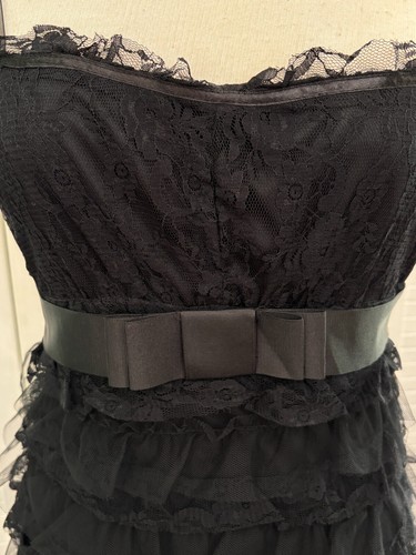 Abito INFLUENCE a strati nero pizzo midi cocktail ballo matrimonio cinturino manica UK 14 - Foto 2 di 18