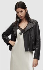 AllSaints Classic Style Dalby Slim Fit Leather Biker Jacket New £319 Uk 10 Us 6