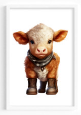 Cow Wall Art Print, Cute Cow With Boots Art Print Farmhouse Decor, Home Decor