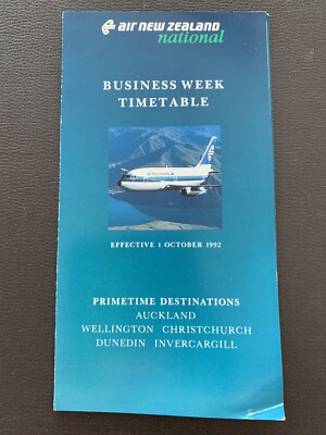 Air New Zealand timetable 1992 Weekly Pocket Guide Airlines