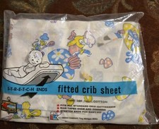 RARE NIP Vtg Kmart Baby Crib Fitted Sheet ANIMALS W MUSHROOMS