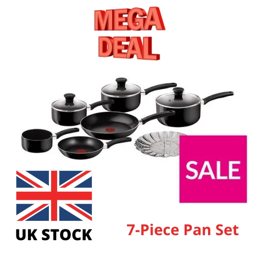 Tefal Delight 7 Piece Non Stick Saucepan Cookware Set Black Kitchenware NEW