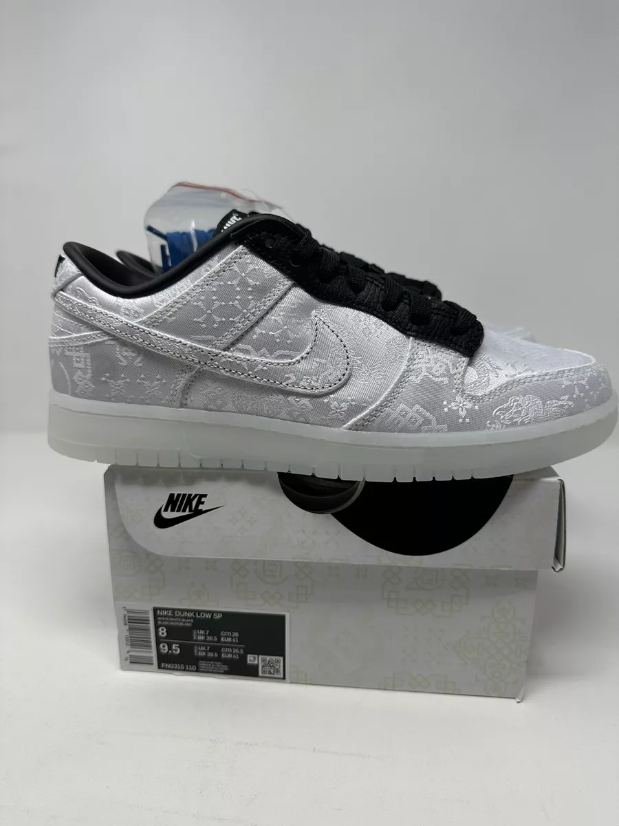 CLOT x FRAGMENT DESIGN NIKE DUNK /WHITE BLACK SILK / DS SZ 8 / FN0315-110 /
