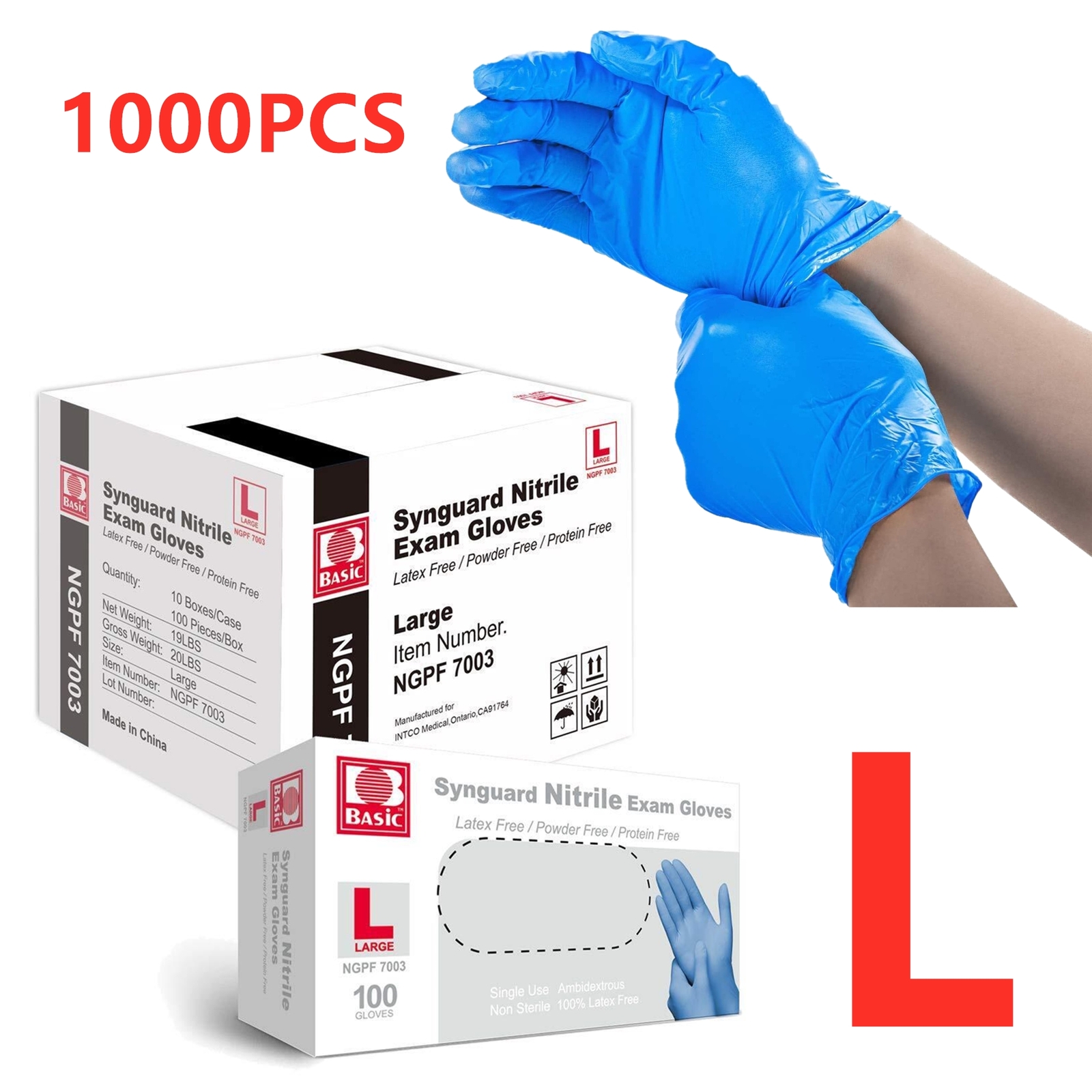 1000pcs Disposable Synguard Nitrile Large Size Exam Gloves Latex Powder