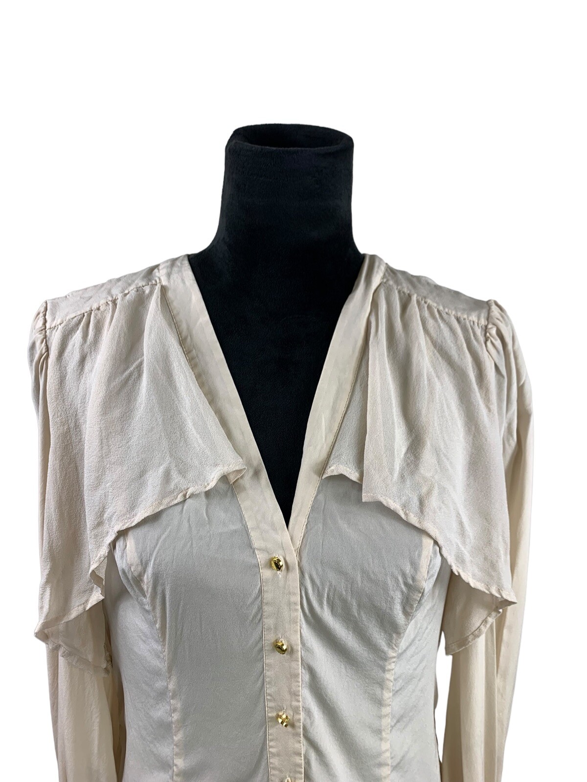 Bebe Flyaway Layered Button Down Silk Blouse Ivor… - image 2