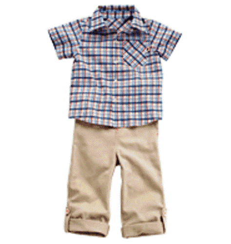 Toddler Boys SS Orange & Blue Plaid Shirt and Khaki Pants Set Size 2T NEW! - Picture 2 of 2