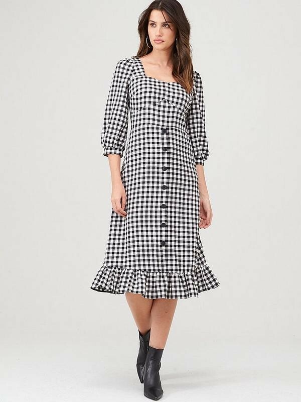 Warehouse Gingham Peplum Hem Midi Dress - Mono. Size-UK 16. BNWT | eBay Warehouse Gingham Peplum Hem Midi Dress - Mono. Size-UK 16. BNWT | eBay