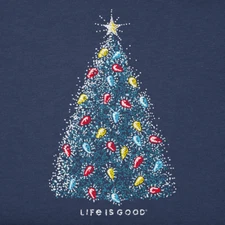 M NWT Women's Life is Good Sparkle Christmas Tree Darkest Blue SS Crusher Tee