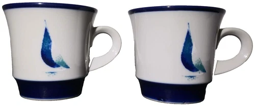 2  Vintage Noritake Japan Stoneware Running Free 8968 Sail Boat Coffee Mugs