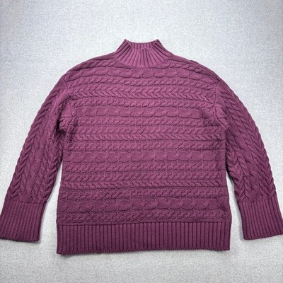 Haven Well Within Sweater Sz M Purple Organic Cotton Chunky Cable Knit Mock Neck