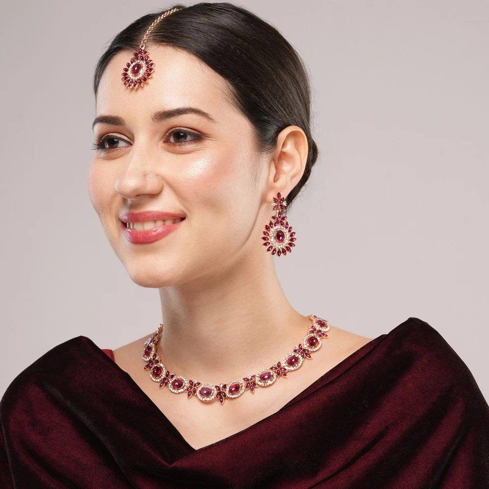 Conjunto de collar gargantilla Kundan y diamantes enchapados en oro rosa de Bollywood indio Foto 4 de 4