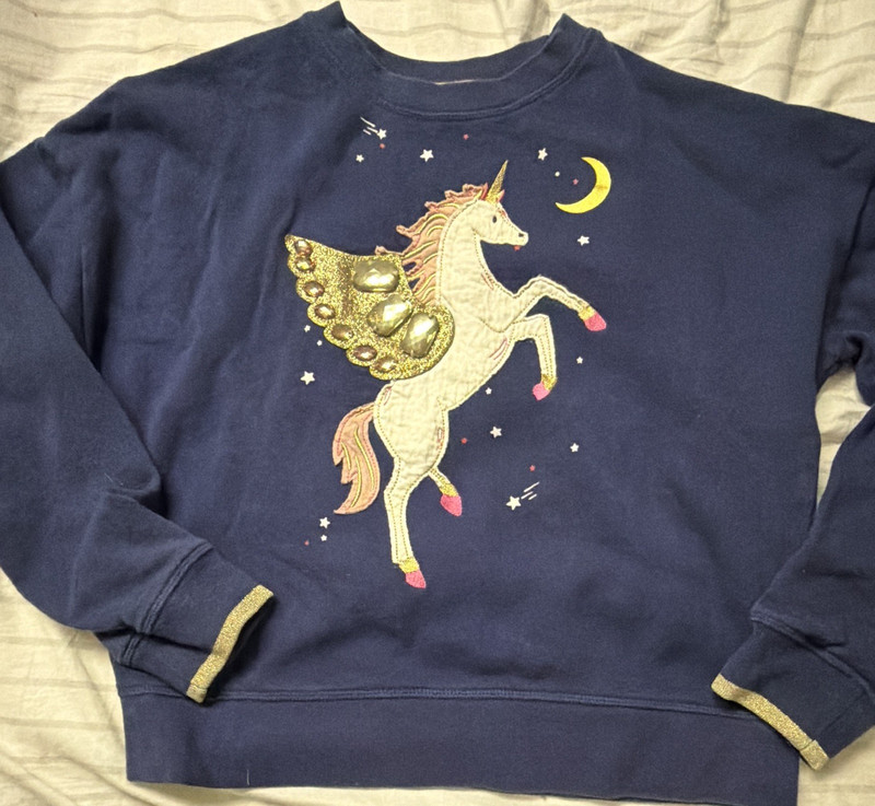 Mini Boden Girls Blue Unicorn Graphic Print Crewneck Pullover Sweatshirt 11-12Y
