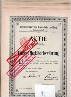 Lagerverkauf 15 E Werk und Strassenbahn Landsberg (Warthe) AG Köln 1900
