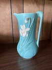 Vintage Weller Pottery 10” Turquoise Daffodil Ewer Pitcher Vase