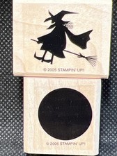 WITCH BROOM FLIGHT MOON Night Sky Stampin' Up wood Halloween Wood RUBBER STAMP