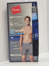 Hanes Mens Boxer Brief  Long Leg Sport X-Temp Air Tagless FreshIQ 4-Pack L 36-38