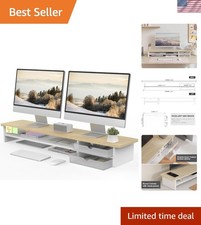 Ergonomic Dual Monitor Stand - Large Desktop Organizer with Storage Drawers