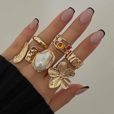 7 Pc Hollow Metal Ring Set Stainless Steel Round Open Stackable Women Jewelry