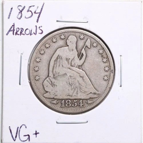 1854 Arrows 50C Seated Liberty Half Dollar in VG+ Condition #5539