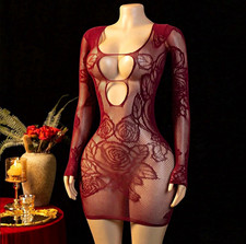 Womens Burgundy Floral Mesh Semi-Transparent ...