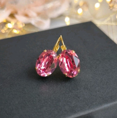 Ohrringe mit Swarovski Oval Rose Crystal Anhänger, Schmuck Geschenk Damen