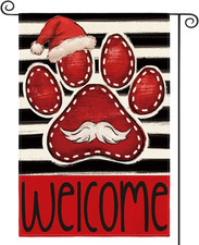 Santa Paw Print Christmas Garden Flag 12X18 Inch Double Sided Outside, Welcome S