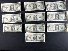 10 US ONE DOLLAR FEDERAL RESERVE NOTES SERIES 2001 INK MISSING PRINTING ERROR