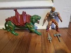 Vintage 1980s Masters Of The Universe Battle Cat + Battle Damaged He-Man Figures