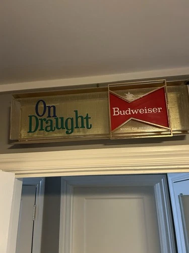Vintage Budweiser Beer Advertising Sign “On Draught” Non Illuminated Bar Mancave