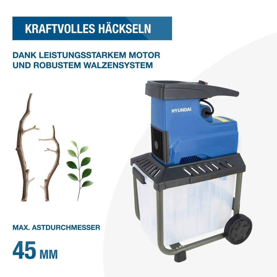 HYUNDAI Gartenhäcksler GH28045E 2800W | Walze | 45mm | 60L Box | Rücklauf leise - Bild 4 von 4