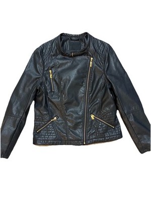 Therapy Women s Moto Jacket Black Vegan Faux Leather Zippers Pockets XL Biker