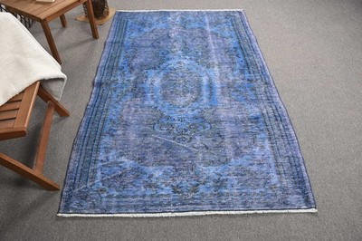 Vintage Turkish Rug, 4,1x6,3 ft Rug, Blue Gray Oriental Rug