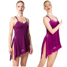 Asymmetrical Hemline Child Medium Dance Costume Lyrical Skating Ballet Dress New