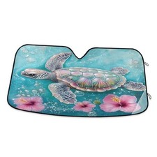 Car Windshield Sunshade, Turtle Pink Flower Foldable Auto 57" x 31.5" B006