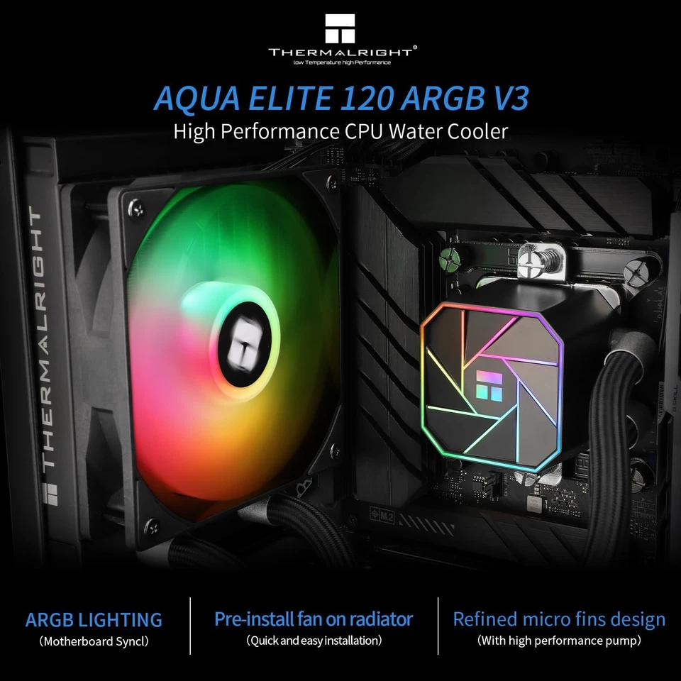 Efficient Aqua Elite 120 V3 Liquid CPU Cooler - RGB Sync & Low Noise Operation - Image 4 of 4
