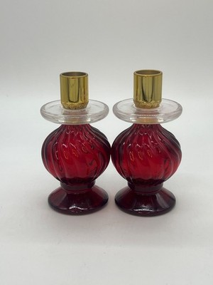 Vintage Pair of Ruby Red Avon Candlesticks