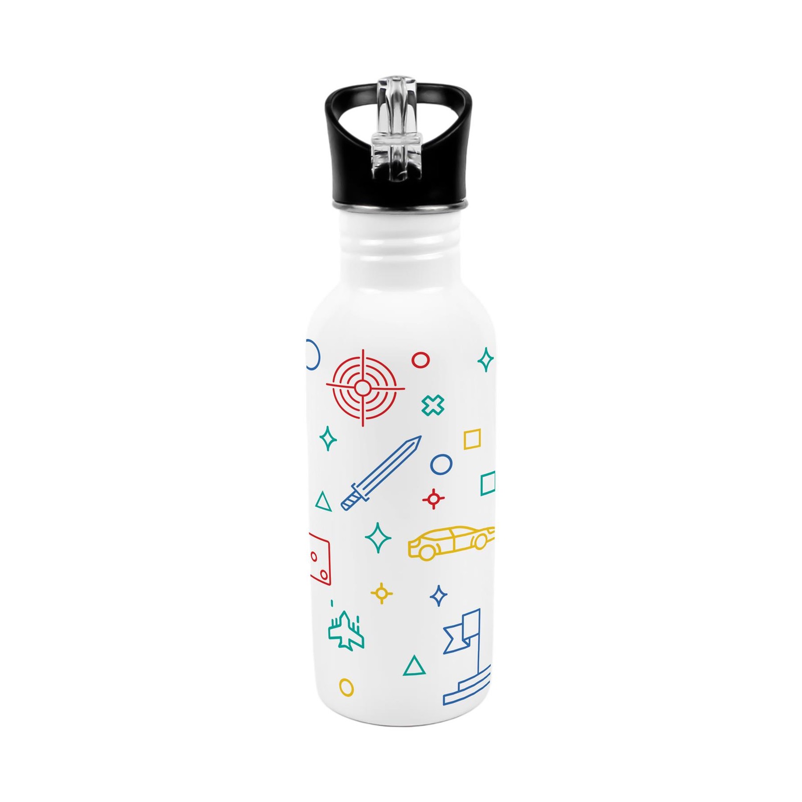 Gaming Icons Metal Canteen Gift  - 600ml Water Bottle with Flip-Straw Lid